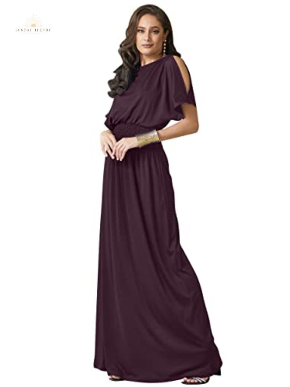 KOH KOH Split Sleeve Smocked A-Line Maxi Dress Cocktail